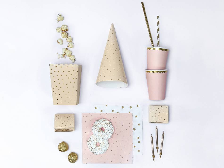 Askar till popcorn, ljus aprikos med guldprickar. 6 st