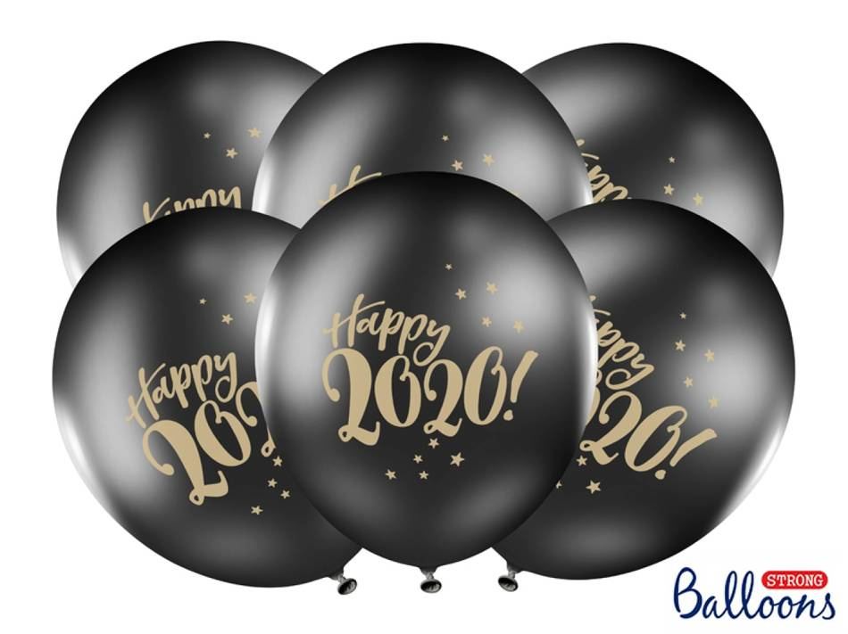 Ballonger, Happy 2020!. 6 st 30 cm Svarta
