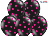 6-pack svarta ballonger med rosa prickar