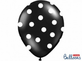 Svarta ballonger med vita prickar, 6-pack