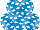 Klarblåa ballonger med vita moln