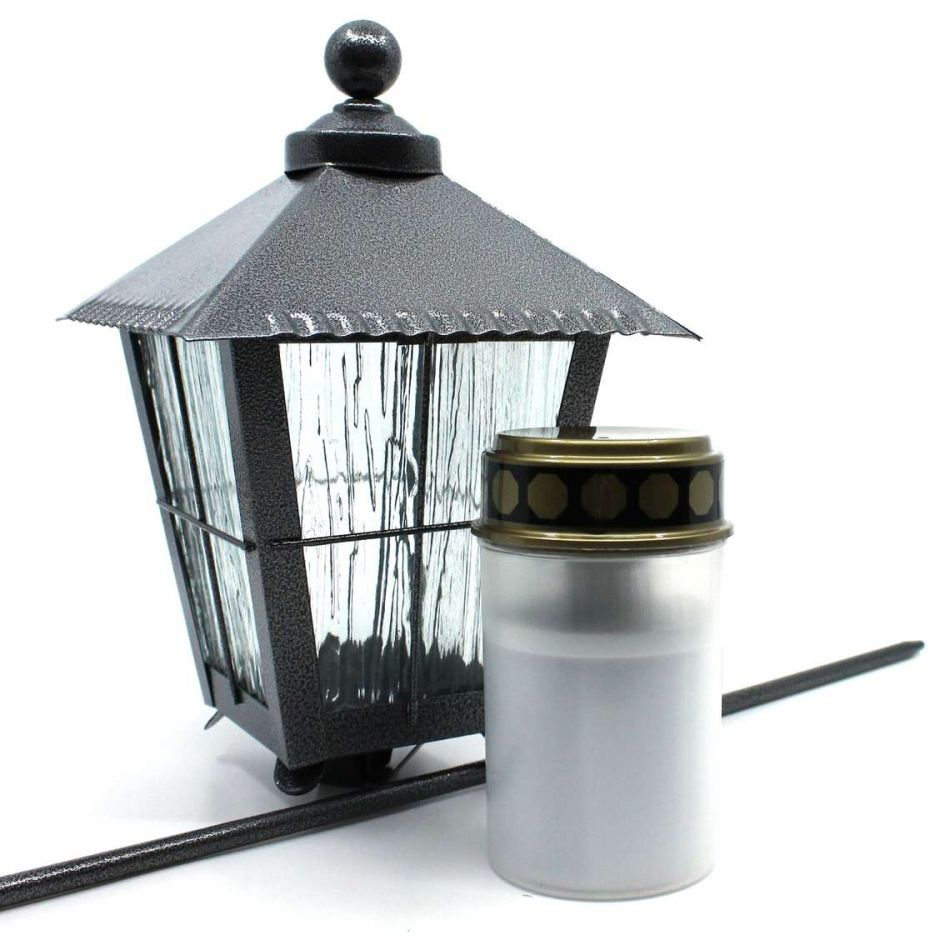 Gravlykta silverfärgad med batteridrivet ljus