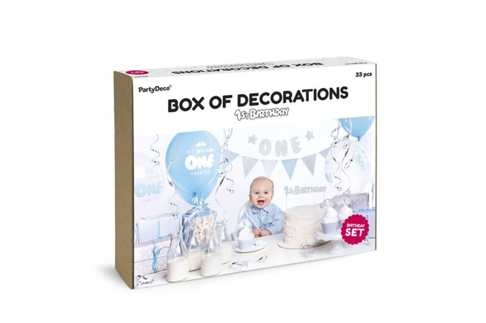 Partyset till 1-års kalaset i Blått och silver