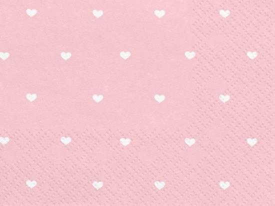 rosa med vita hjärtan servetter