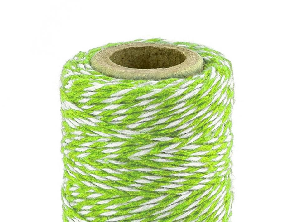 Bomullssnöre, grön/vit. ca 50 meter