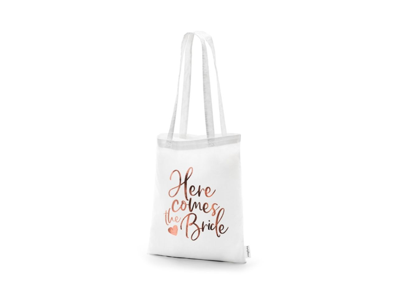 Tygpåse med texten - Here comes the bride, white, 39 x 42 cm