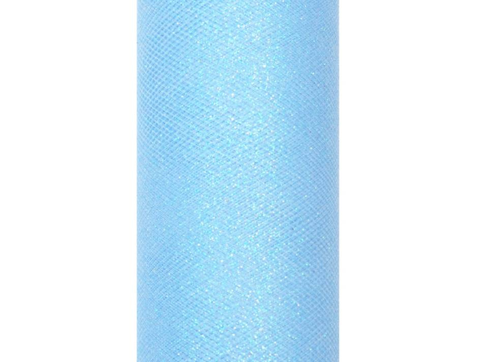 Tyll med glitter, Ljusblå, 15 cm x 9m
