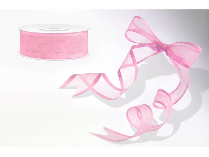 Ljusrosa chiffongband på rulle 25 m