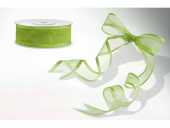 Rosett i äppelgrön chiffong med satinband Chiffongband i fräsch äppelgrön färg 25 m