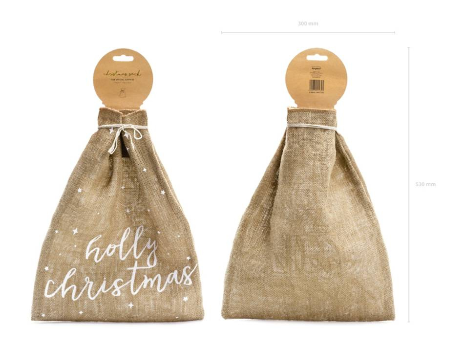 Jutesäck, Holly Christmas, 30x42 cm