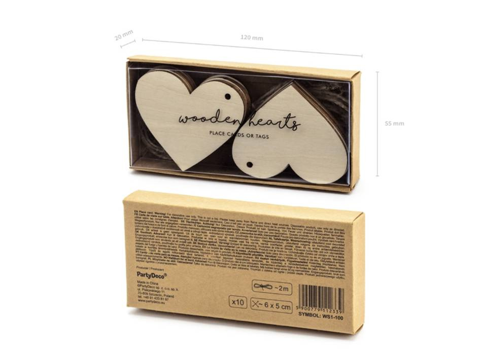 Trähjärtan med snöre, 6x5cm. 10 st