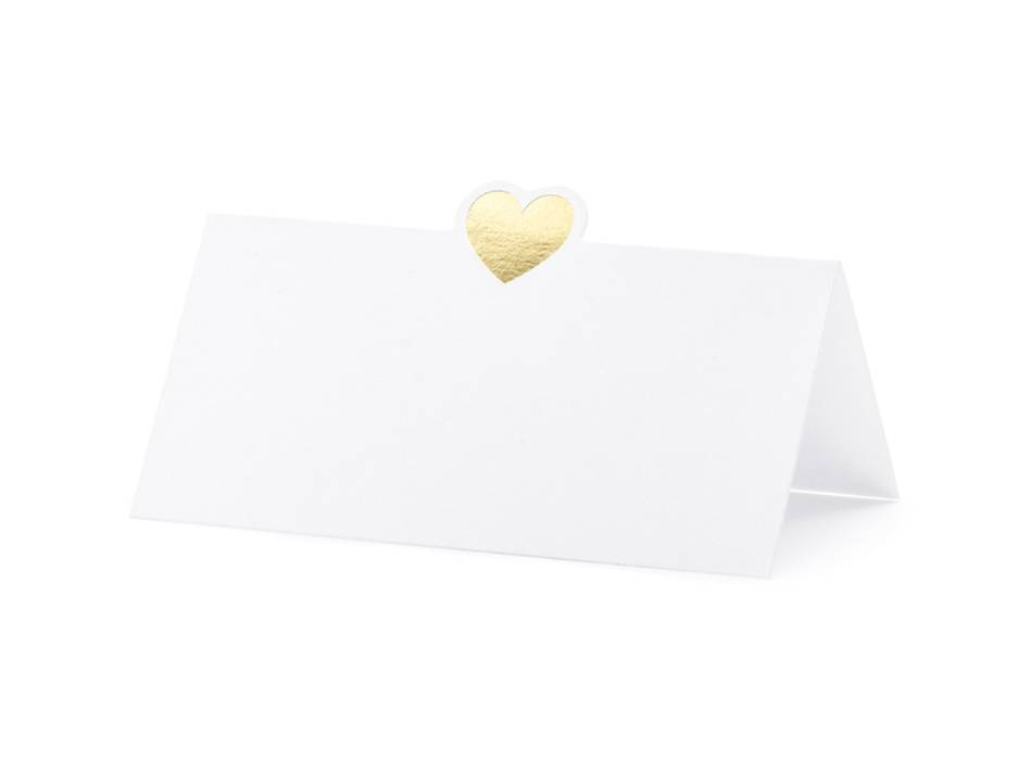 Placeringskort, hjärta, guld. 10x5cm (1 pkt / 10 st.)