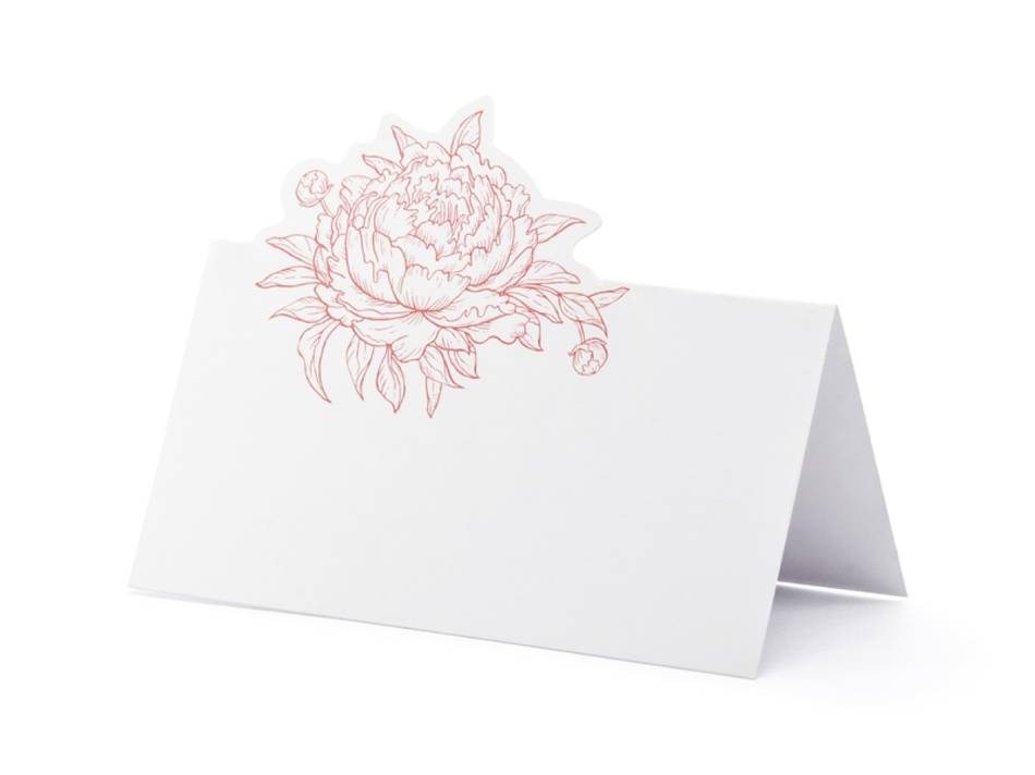 Placeringskort, Pion, Vit, 9x4.5cm (1 pkt / 10 st.)