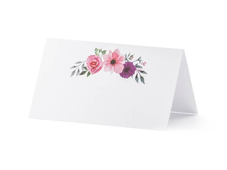 Placeringskort med blommor, 9.5x5.5cm (1 pkt / 25 st.)