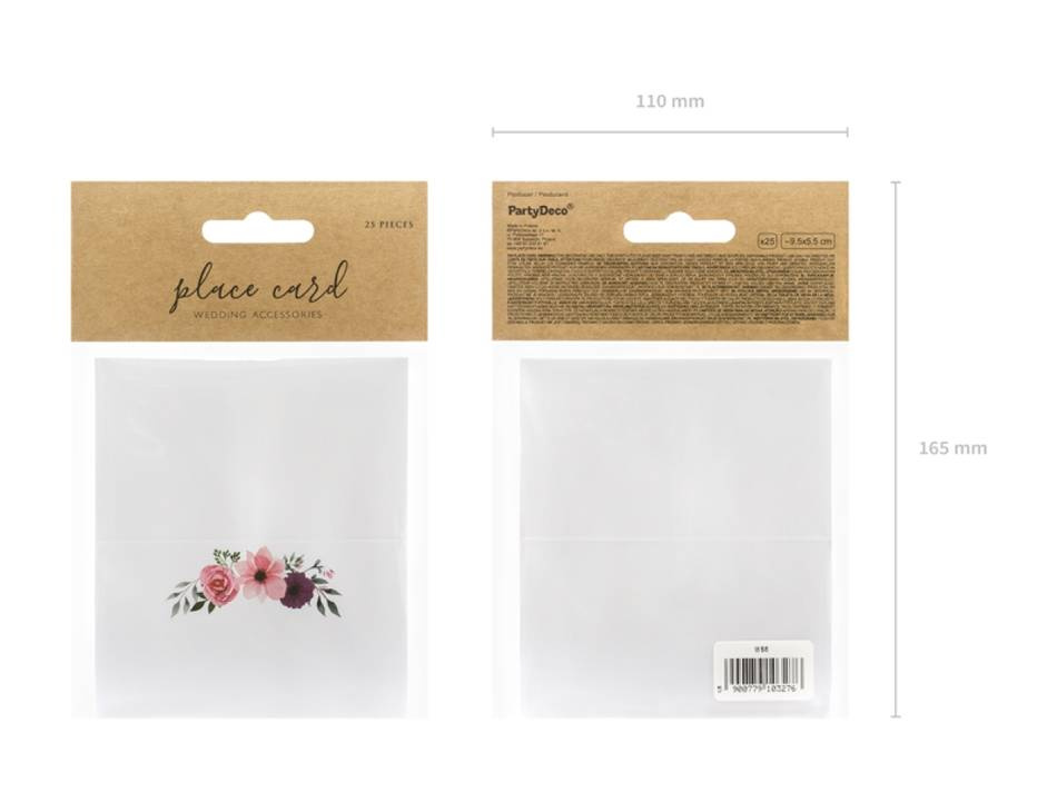 Placeringskort med blommor, 9.5x5.5cm (1 pkt / 25 st.)