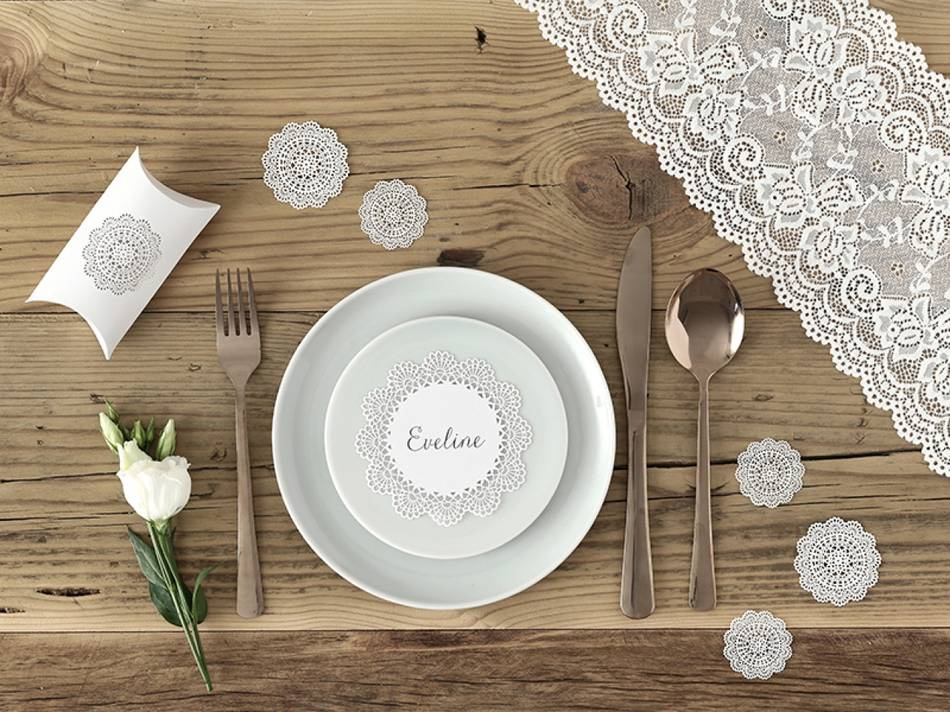 Placeringskort, rund med mönster, 10cm (1 pkt / 10 st.)