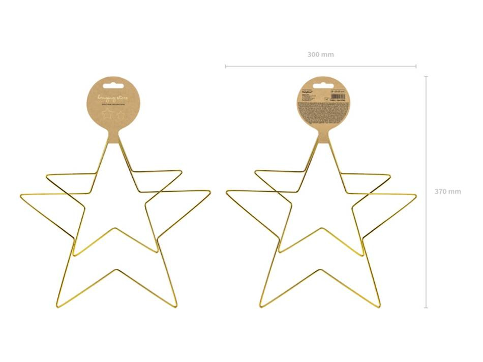 Stjärnor av metall, guldfärgade. 2 olika storlekar